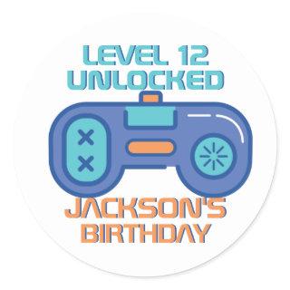 Retro Gamer Level Unlocked Video Game Boy Birthday Classic Round Sticker