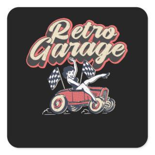 Retro Garage Car Mechanic Repair Workshop Square Sticker