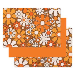 Retro Garden Floral 60s 70s Pattern Brown & Orange  Sheets