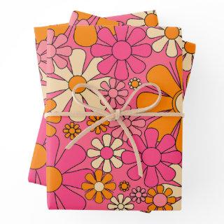Retro Garden Flowers Groovy 60s 70s Pink Floral   Sheets