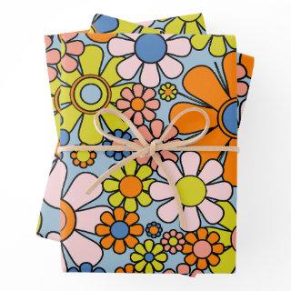 Retro Garden Flowers Groovy 60s 70s Spring Floral  Sheets