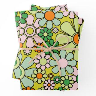 Retro Garden Flowers Groovy 60s 70s Spring Pattern  Sheets