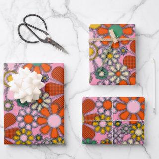 Retro Garden Flowers Groovy 60s Hatched Floral   Sheets