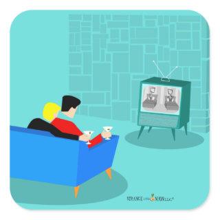 Retro Gay Couple Watching TV Square Stickers
