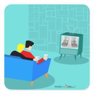 Retro Gay Couple Watching TV Square Stickers