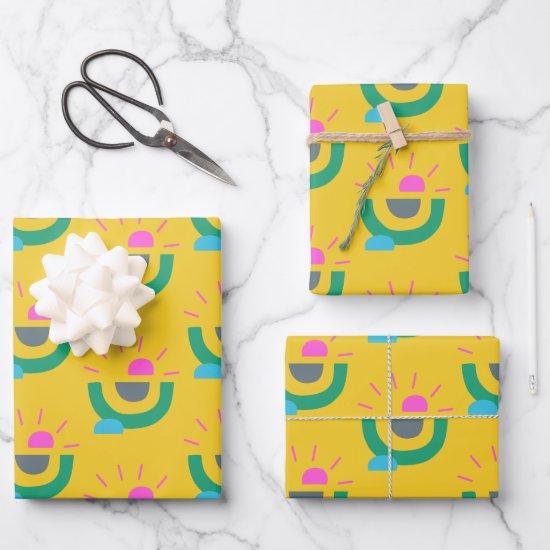 Retro Geometric Abstract Sunshine Pattern Yellow  Sheets