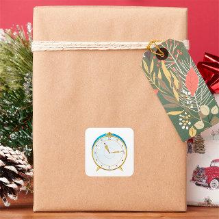 Retro Gold Alarm Clock with Blue Trim Timepiece  Square Sticker