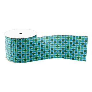 Retro Green Blue Turquoise Dots Geometric Pattern Grosgrain Ribbon