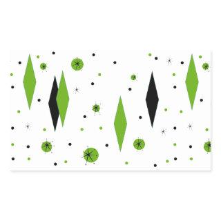 Retro Green Diamond & Starburst Rectangle Stickers