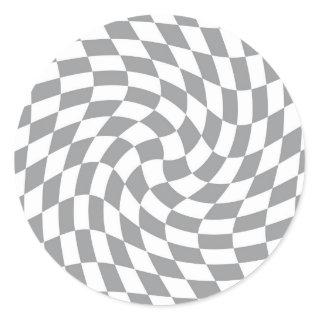 Retro Grey White Pastel Warped Checks Checkered Classic Round Sticker