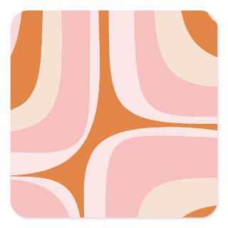 Retro Groove Pink and Orange Abstract Pattern Square Sticker