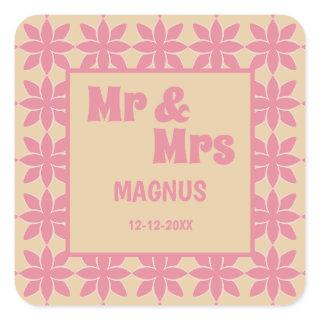 Retro groovy 70's bold typography peach & pink square sticker