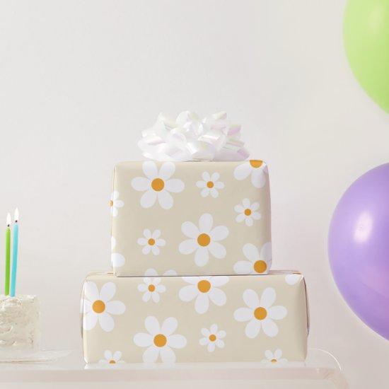 Retro Groovy Daisy Tan Birthday gift Wrapping Pape
