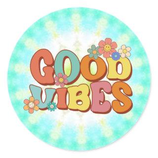 Retro Groovy Smile Daisy Good Vibes Classic Round Sticker