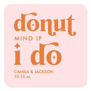 Retro Groovy Wedding Donut Wedding Favor Square Sticker