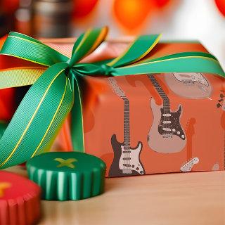 Retro Guitar Pattern Orange Musical Instruments