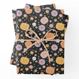 Retro Halloween Pumpkins and Flowers Pattern  Sheets