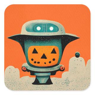 Retro Halloween Robot 001 • Cute Kids Art Square Sticker