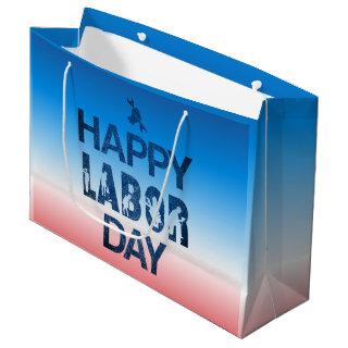 Retro Happy Labor Day In Retro Blue Large Gift Bag