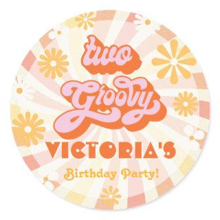 Retro Hippie 70's 60's Two Groovy Birthday Party Classic Round Sticker