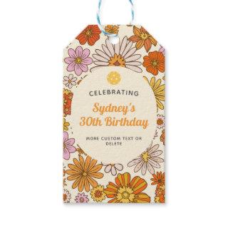 Retro Hippie 70s Floral Pattern Pickleball Party Gift Tags