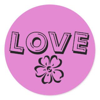 Retro Hipster Hot Pink Love Sticker with Flower
