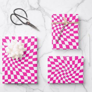 Retro Hot Pink Checks Warped Checkered Dorm    Sheets