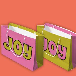 Retro Joy Message Lime Green and Pink Large Gift Bag
