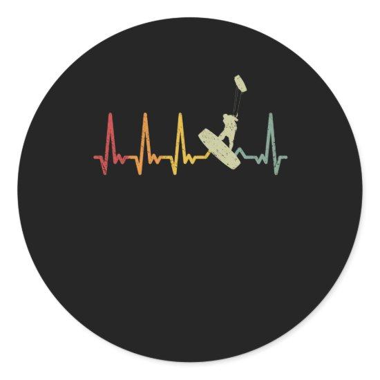 Retro kitesurfer heartbeat waves kiteboarding classic round sticker