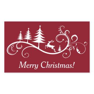 Retro Leaping Deer on Red Christmas Rectangular Sticker