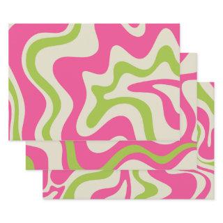 Retro Liquid Swirl Abstract Pattern Raspberry Lime  Sheets