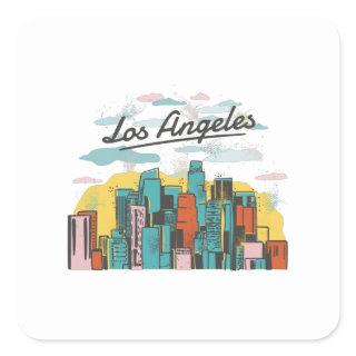 Retro Los Angeles skyline design Square Sticker