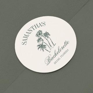 Retro Luxe Beach Bachelorette Logo Palm Trees Classic Round Sticker