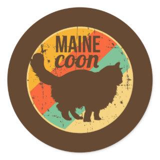 Retro Maine Coon Cat Lover Pet Owner Mom Vintage Classic Round Sticker