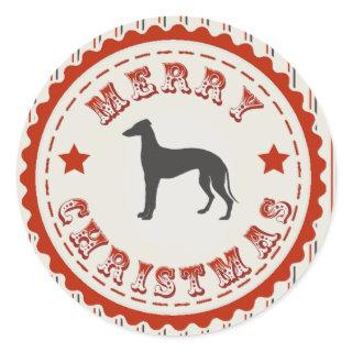 Retro Merry Christmas Greyhound Dog Classic Round Sticker