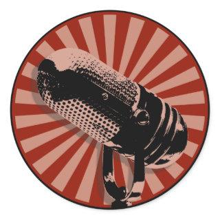 Retro Microphone Graphic in Red Classic Round Sticker