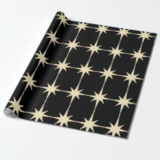 Retro Mid Century Modern Star Pattern Black Cream