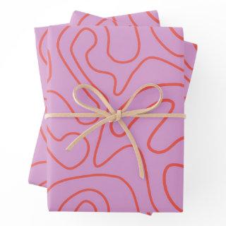 Retro Minimal Abstract Lines in Orange and Pink   Sheets