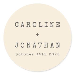 Retro Minimalist Cream Typewriter Custom Wedding Classic Round Sticker