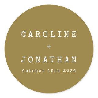 Retro Minimalist Ochre Typewriter Custom Wedding Classic Round Sticker