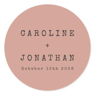 Retro Minimalist Rose Typewriter Custom Wedding Classic Round Sticker