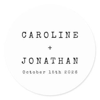 Retro Minimalist White Typewriter Custom Wedding Classic Round Sticker