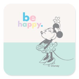 Retro Minnie Mouse - Be Happy Colored Text Square Sticker