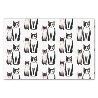 Retro Modern Black and White Cat and Kitten Tissue Paper