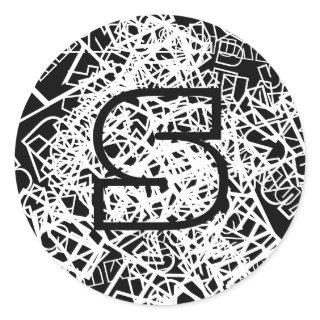 Retro-Modern Name or Word & Monogram Black & White Classic Round Sticker
