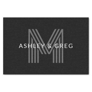 Retro Modern Name/s Editable Monogram Black & Gray Tissue Paper