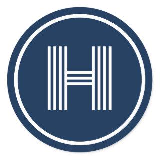 Retro Monogram Initial Oxford Blue Classic Round Sticker