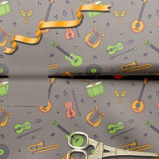 Retro Music Instrument Theme Pattern Brown Tissue Paper