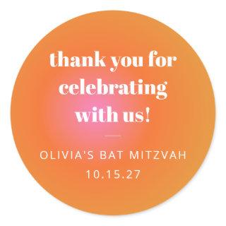Retro Orange Gradient Bat Mitzvah Custom Thank You Classic Round Sticker