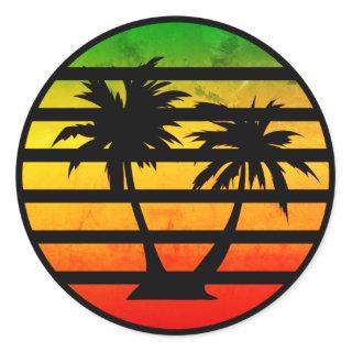 Retro Palm Tree Silhouette Black Stripe Classic Round Sticker